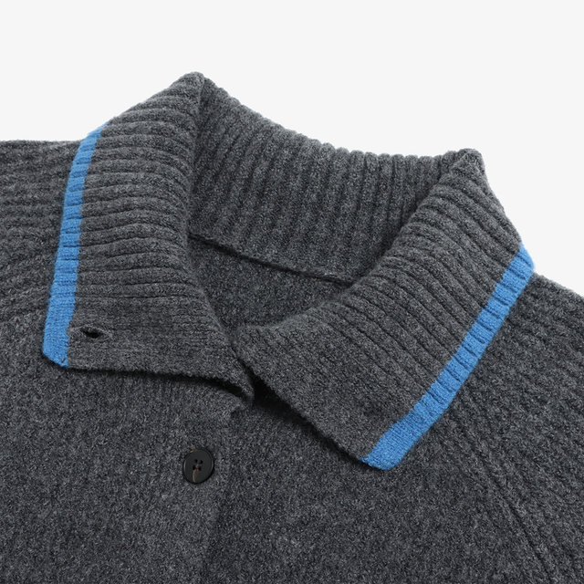 Basic House/Baijiahao Contrast Color Lapel Sweater Jacket Spring Unique Sheep Wool Short Knitted Cardigan