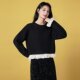 Basic House/Baijiahao sweet style lace splicing sweater sheep wool sequined pullover round neck top for women