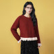 Basic House/Baijiahao sweet style lace splicing sweater sheep wool sequined pullover round neck top for women