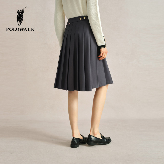 POLOWALK women's pleated skirt spring and autumn new texture college style embroidered short skirt women's fashionable skirt