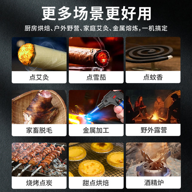 Windproof lighter inflatable ignition ignition rod long handle gas stove gas open flame long mouth large capacity durable