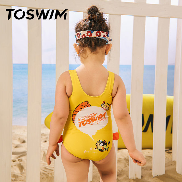 TOSWIM children's swimsuit girls one-piece medium-sized children quick-drying sun protection 2025 new girls fashion professional swimsuit
