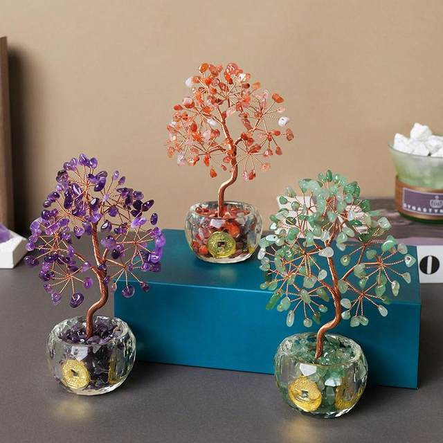 Natural crystal money tree home living room office desktop workstation decoration creative ornaments fortune crystal tree