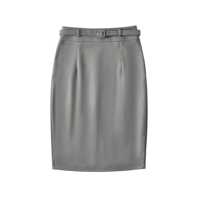 Front and back belts with high-end grey sexy hip skirt OL commuting versatile slit skirt midi skirt