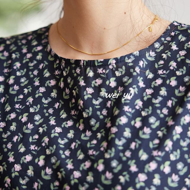 Weiyu large-size women's high-end long skirt 2025 summer new loose slim round neck half-sleeved floral dress
