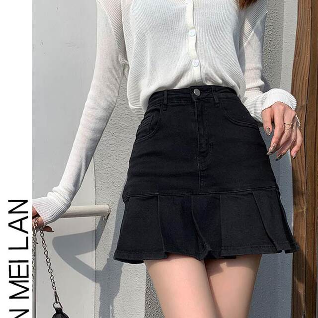 
Design-sensible denim short skirt for women with ultra-short high waist slim skirt A-line pleated skirt 2025 new autumn