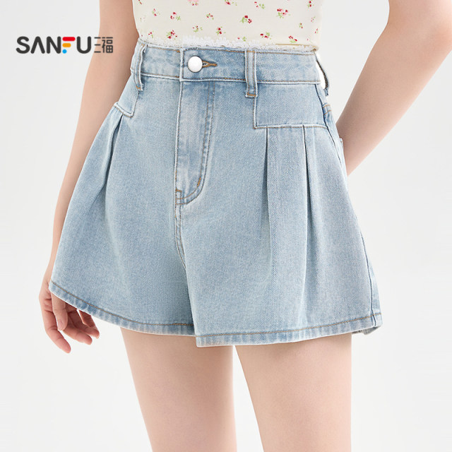Sanfu Shorts 2025 Summer Lace Lace Waist Pleated Design Jeans Women's Clothing 499891