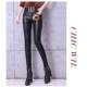 Belove pants female wearing velvet thickened PU leather pants 2024 autumn and winter new black high -waisted tight pencil trousers