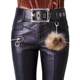 Belove pants female wearing velvet thickened PU leather pants 2024 autumn and winter new black high -waisted tight pencil trousers