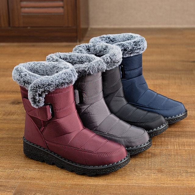 
Cotton shoes for women winter new snow boots women's velvet thickened warm cotton shoes large size flat bottom waterproof cotton boots