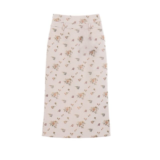 Floral high waist slim autumn and winter white rose sweet temperament fish F tail skirt women autumn and winter versatile long skirt
