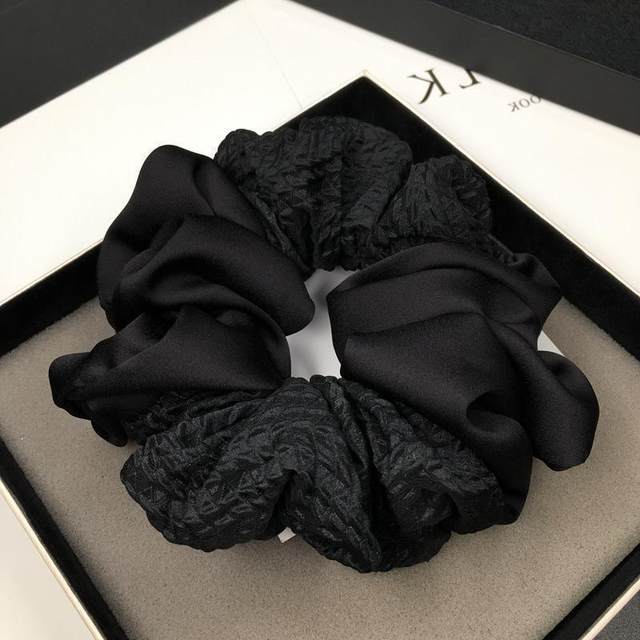 New Year's large large intestine hair band for women 2024 new headwear black high-end high-end sense hair rope tied with flower headband for women