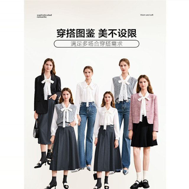 BETU Bai Tu French Design Sense Bow Shirt Female 2024 New Hook Flower Capacity White Shirt

