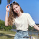 betu Baitu Lantern Sleeve Lace Blouse Women's Short Sleeve 2025 Summer New Laiser White Shirt