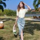 betu Baitu Lantern Sleeve Lace Blouse Women's Short Sleeve 2025 Summer New Laiser White Shirt