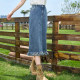 betu Baitu women's clothing 2024 autumn and winter design niche slim high waist small tassel denim skirt
