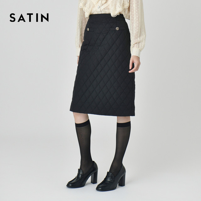 
SATIN winter new diamond high waist skirt women's commuter A-line skirt mid-length skirt O244T380