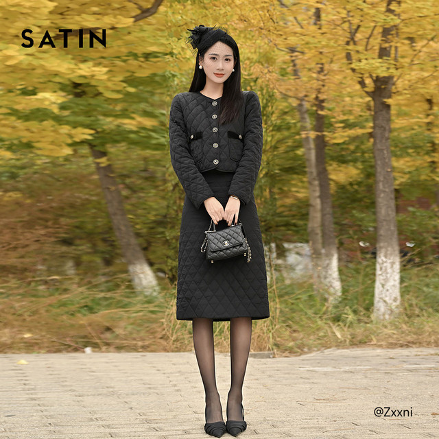 
SATIN winter new diamond high waist skirt women's commuter A-line skirt mid-length skirt O244T380