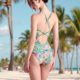 Monet Garden Summer New Women's Sexy Beautiful Back Racing Low Fork Triangle One-piece Swimsuit