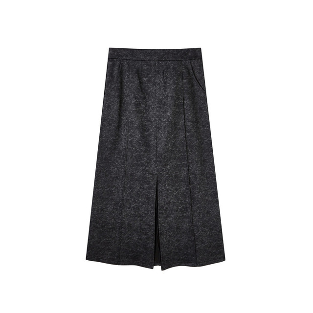U/TI dark gray old slit skirt for women versatile retro slim straight skirt Youti 2024 autumn new style
