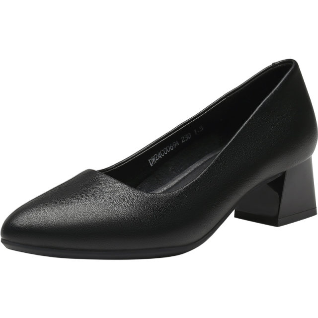 Dadong thick heels high heels women's temperament high-end and not tired 2025 new summer black single shoes commuting work shoes
