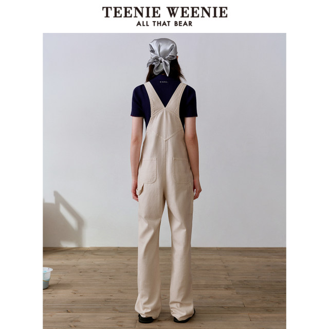 TeenieWeenie Bear Spring Women's American Retro Vitality Sweet and Cool Style White Denim Overalls Pants Pants