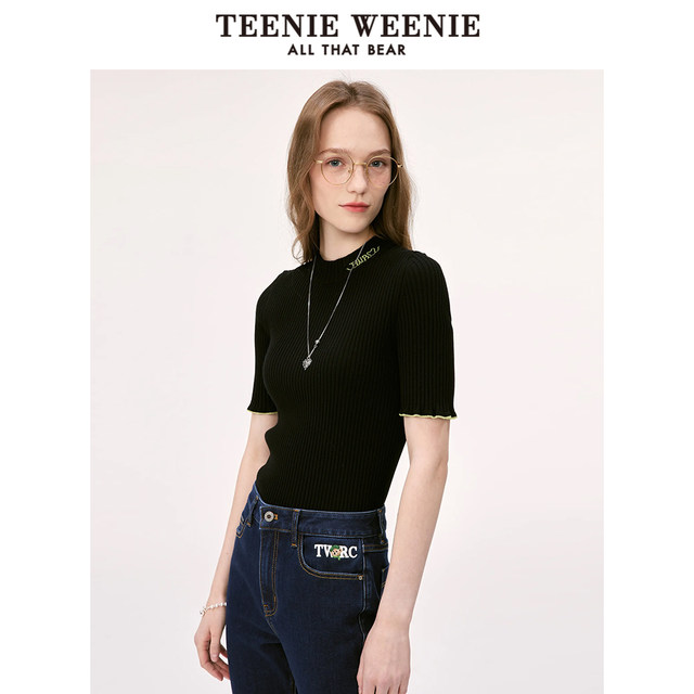 TeenieWeenie Bear New Base Shirt Five-Sleeve Half-Tree Neck Sweater Slim-fitting Inside Outer Wear Women's Clothing
