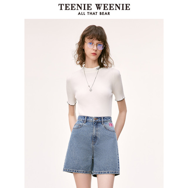 TeenieWeenie Bear New Base Shirt Five-Sleeve Half-Tree Neck Sweater Slim-fitting Inside Outer Wear Women's Clothing
