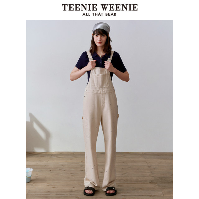 TeenieWeenie Bear Spring Women's American Retro Vitality Sweet and Cool Style White Denim Overalls Pants Pants