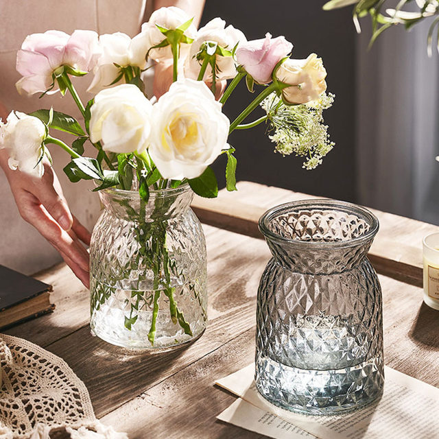 European light luxury vase glass transparent living room vase hydroponics high-end creative closing cloth bag home decoration