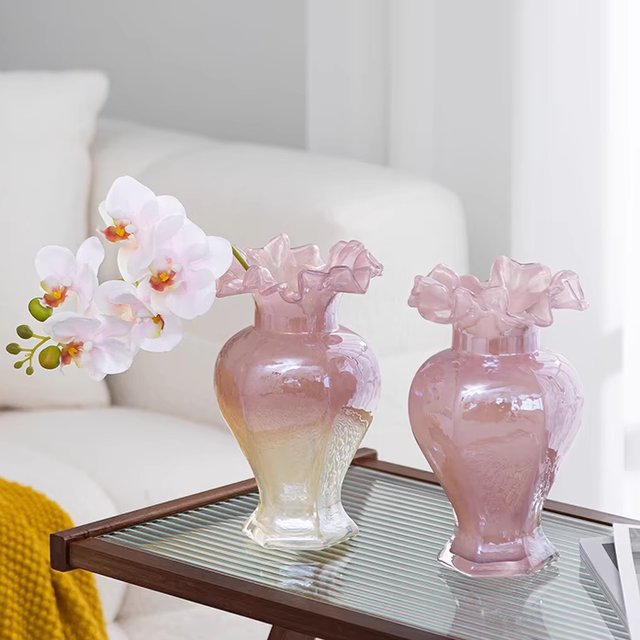 French medieval glass vase high-end ornaments with high-value hydroponic flower arrangement decorative dining table home simple flowers