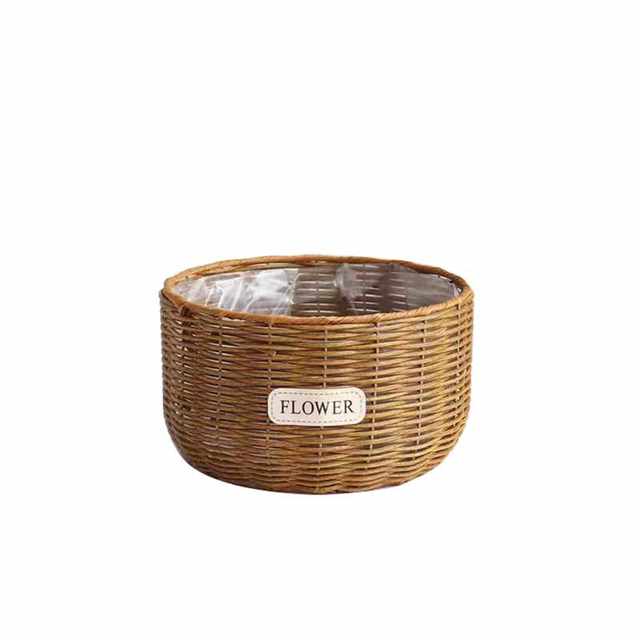 Imitation rattan straw flower basket, green radish, butterfly orchid, living room display, storage basket, flower arrangement, green plant gardening, floor-standing flower pot