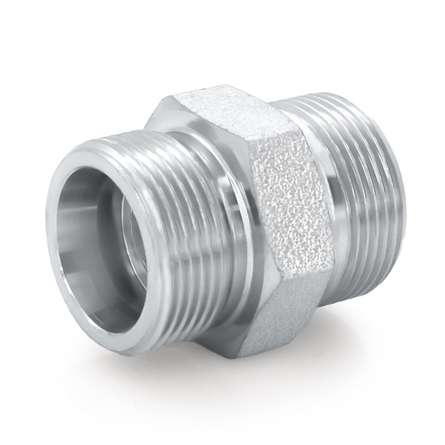 1C carbon steel Yonghua standard hydraulic H-type 24-degree DIN-plated ferrule type straight-through external thread transition oil pipe joint