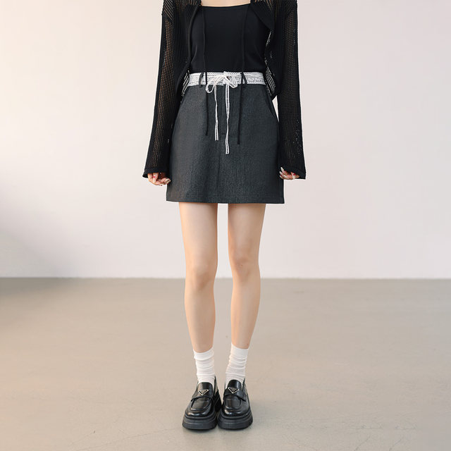 CLUB NEWS spring skirt lace spliced ​​sweet lace straps A-swing versatile slim skirt short skirt