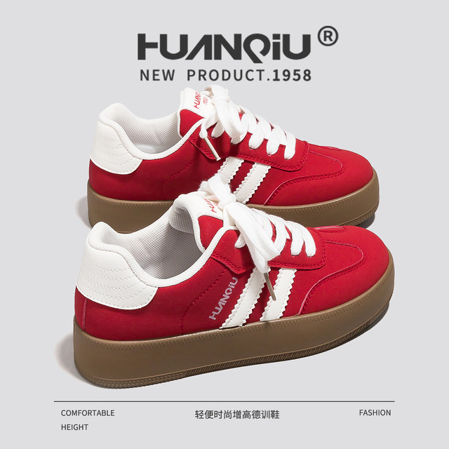 
Global Red Shoes for Women 2025 Autumn New Thick Sole Heightening Casual Sports Shoes for Women