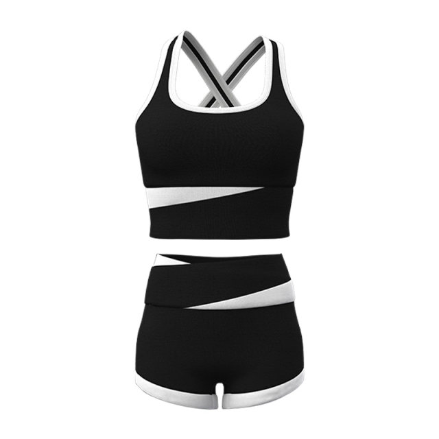 NZNZ summer contrast color cross-back suspender vest sports bra shorts yoga suit women's fitness casual hot pants
