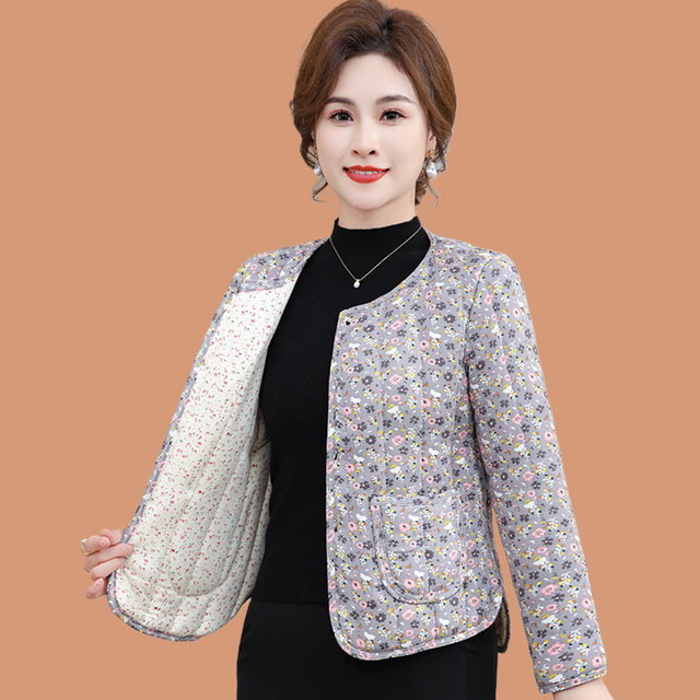 Mom's new autumn and winter floral cotton clothespin cotton coat grandma's short cotton coat middle-aged and elderly women's light and small cotton jacket