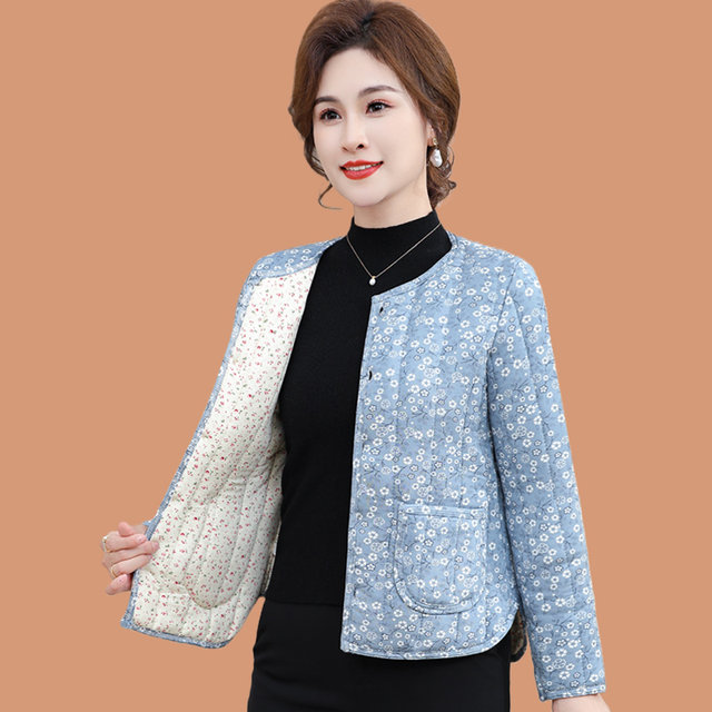 Mom's new autumn and winter floral cotton clothespin cotton coat grandma's short cotton coat middle-aged and elderly women's light and small cotton jacket