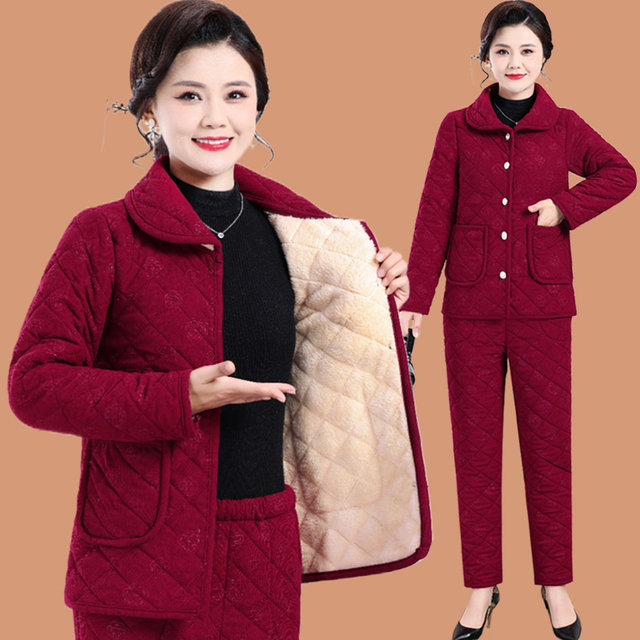 
Mom's winter clothes plus velvet thickened cotton jacket corduroy suit middle-aged and elderly women's warm home cotton jacket and cotton pants two-piece set
