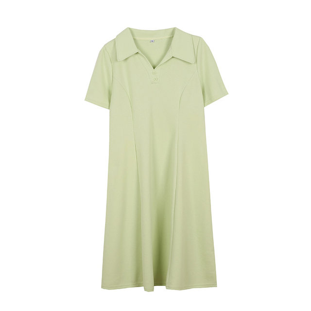 Large size fat mm age-reducing Polo collar dress 2024 summer new lady waist slimming A-line skirt 210199
