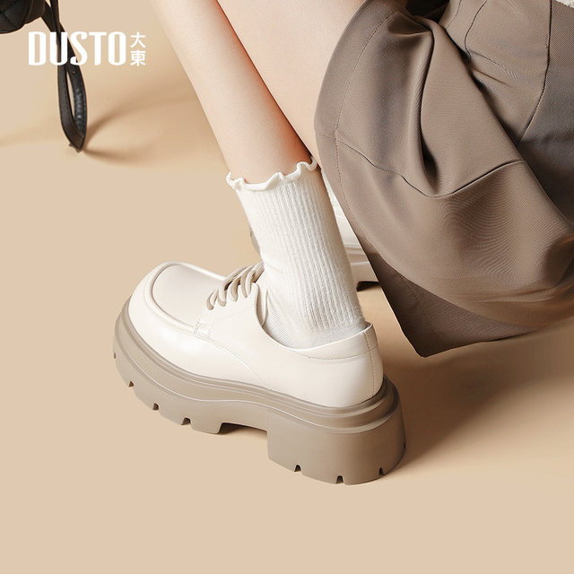 Dadong British style small leather shoes for women 2025 autumn new women's shoes deep mouth single shoes round toe low heel lace-up loafers