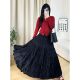 Spring new solid color large hem skirt with pockets slim skirt high waist versatile A-line retro pleated long skirt
