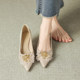 Sheepskin pad pointed high heels for women 2025 new summer beautiful and untiring wedding shoes thin heel crystal single shoes