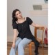 
Korean puff sleeve square collar polka dot suspender short sleeve summer fat mm large size slimming versatile top 63896
