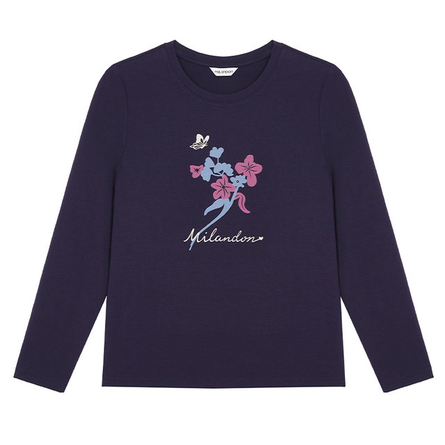 Milanden middle-aged and elderly mothers women's clothing 2025 new autumn fashion pure cotton printed long-sleeved women's T-shirts