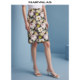 Mandes French retro high-waisted skirt 2025 summer new elastic romantic oil painting printed hip-packing skirt