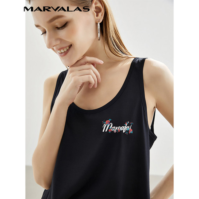 Mandes black vest for women 2025 new simple temperament round neck letter print versatile short top base