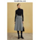 Mandes retro black and white plaid skirt 2025 spring and autumn new high-waist worsted wool classic A-spoke skirt