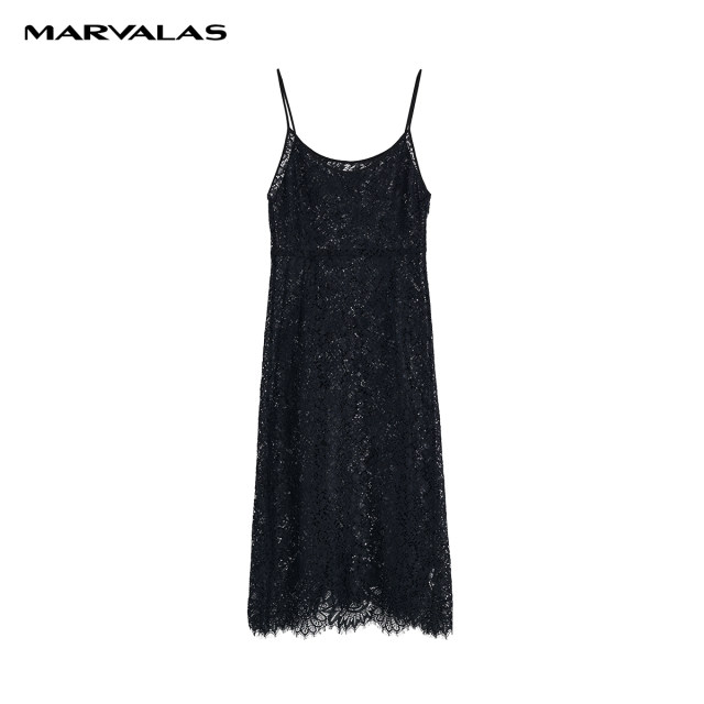 
Mandesey suspender lace dress for women 2025 summer new design French small black lace dress stacked