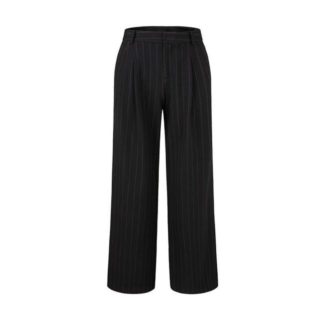 Mandesey black striped trousers for women 2025 autumn and winter new style trousers loose wide-leg pants retro commuter suit pants